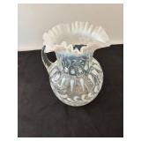 Vintage Handblown Glass Pitcher with Opalescent Swirl Design
