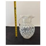 Vintage Handblown Glass Pitcher with Opalescent Swirl Design