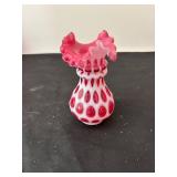 Set of 3 Fenton Cranberry Opalescent Coin Dot Vases