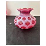 Set of 3 Fenton Cranberry Opalescent Coin Dot Vases