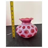 Set of 3 Fenton Cranberry Opalescent Coin Dot Vases