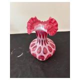 Set of 3 Fenton Cranberry Opalescent Coin Dot Vases