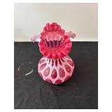 Set of 3 Fenton Cranberry Opalescent Coin Dot Vases