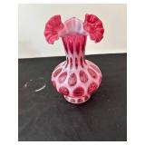 Set of 3 Fenton Cranberry Opalescent Coin Dot Vases