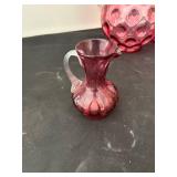 Vintage Fenton Cranberry Glass Coin Dot Pitcher Set with Glasses