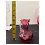 Vintage Fenton Cranberry Glass Coin Dot Pitcher Set with Glasses