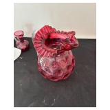 Vintage Fenton Cranberry Glass Coin Dot Pitcher Set with Glasses