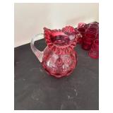 Vintage Fenton Cranberry Glass Coin Dot Pitcher Set with Glasses
