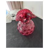 Vintage Fenton Cranberry Glass Coin Dot Pitcher Set with Glasses