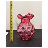 Vintage Fenton Cranberry Glass Coin Dot Pitcher Set with Glasses