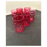 Vintage Fenton Cranberry Glass Coin Dot Pitcher Set with Glasses