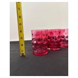 Vintage Fenton Cranberry Glass Coin Dot Pitcher Set with Glasses
