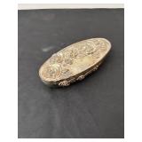 Antique Silver Trinket Box with Rose Motif and Velvet Interior