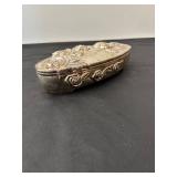 Antique Silver Trinket Box with Rose Motif and Velvet Interior