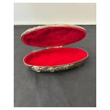 Antique Silver Trinket Box with Rose Motif and Velvet Interior