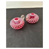 Pair of Vintage Pink Hobnail Glass Candle Holders
