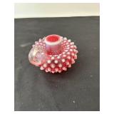 Pair of Vintage Pink Hobnail Glass Candle Holders