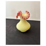 Set of 2 Fenton Burmese Glass Fairy Lamp and Ruffled Vase