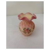 Fenton Fredrick Signed Hand-painted Pink Burmese Vase