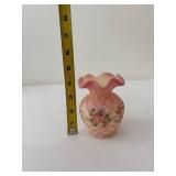 Fenton Fredrick Signed Hand-painted Pink Burmese Vase