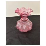 Vintage Pink Glass Vase with Fluted Edge