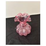 Vintage Pink Glass Vase with Fluted Edge
