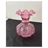 Vintage Pink Glass Vase with Fluted Edge
