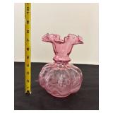 Vintage Pink Glass Vase with Fluted Edge