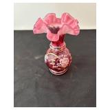 Fenton Glass Vase Handpainted by C. McGuffie