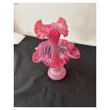 Fenton Art Glass Cranberry Opalescent Swirl Epergne Vase