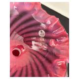 Fenton Art Glass Cranberry Opalescent Swirl Epergne Vase