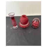Fenton Red Fairy Lamp, Art Glass Vase, and Paperweight Collection