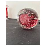 Fenton Red Fairy Lamp, Art Glass Vase, and Paperweight Collection