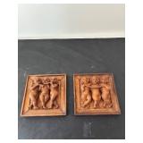 Pair of Carved Wooden Cherub Wall Plaques
