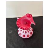 Pair of Vintage Fenton Cranberry Opalescent Hobnail Glass Pitchers