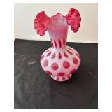 Pair of Vintage Fenton Cranberry Opalescent Hobnail Glass Pitchers