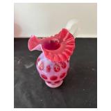 Pair of Vintage Fenton Cranberry Opalescent Hobnail Glass Pitchers