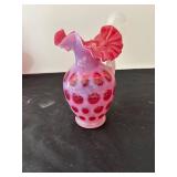 Pair of Vintage Fenton Cranberry Opalescent Hobnail Glass Pitchers