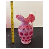 Pair of Vintage Fenton Cranberry Opalescent Hobnail Glass Pitchers