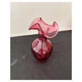Set of 3 Fenton Cranberry Glass Vases with Original Display Sign