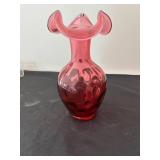 Set of 3 Fenton Cranberry Glass Vases with Original Display Sign