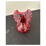 Set of 3 Fenton Cranberry Glass Vases with Original Display Sign