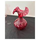 Set of 3 Fenton Cranberry Glass Vases with Original Display Sign