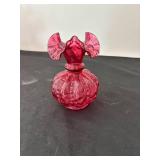 Set of 3 Fenton Cranberry Glass Vases with Original Display Sign