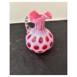 Pair of Vintage Fenton Cranberry Opalescent Coin Dot Vases