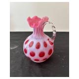 Pair of Vintage Fenton Cranberry Opalescent Coin Dot Vases