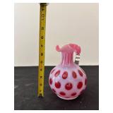 Pair of Vintage Fenton Cranberry Opalescent Coin Dot Vases