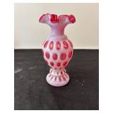 Pair of Vintage Fenton Cranberry Opalescent Coin Dot Vases