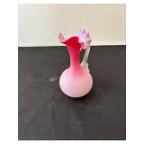 Vintage Pink Glass Ewer with Ruffled Rim
