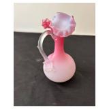 Vintage Pink Glass Ewer with Ruffled Rim